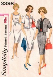 3398 SIMPLICITY 1960 SLEEVELESS DRESS, NO COLLAR SS JACKET PATTERN 12 32B UNCUT OR 13 JR 33B
